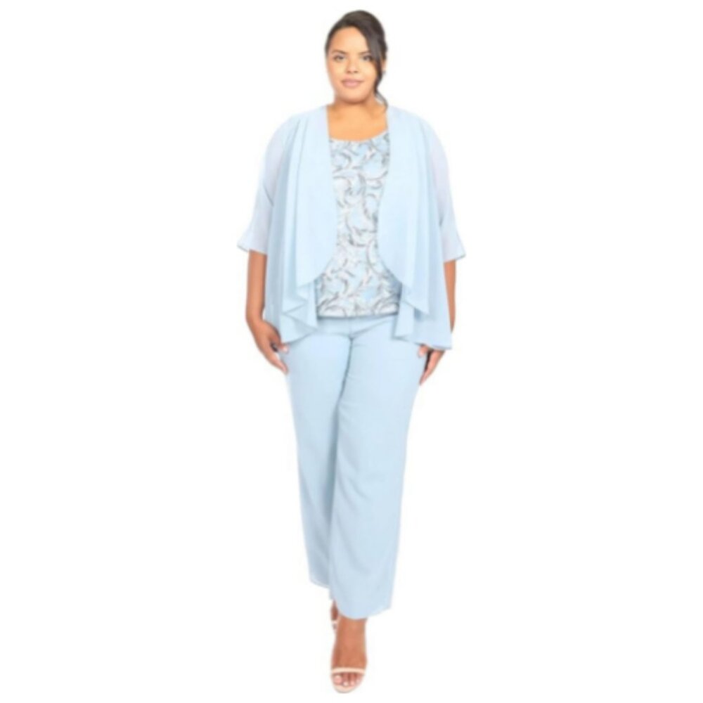 **Le Bos** 3-Piece Pant Set with Embroidered Sleeveless Top 16W